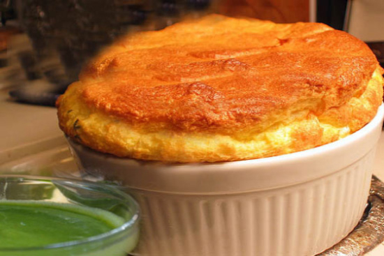 Carrot soufflé with parsley sauce