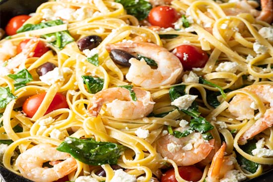 Greek pasta salad with shrimp