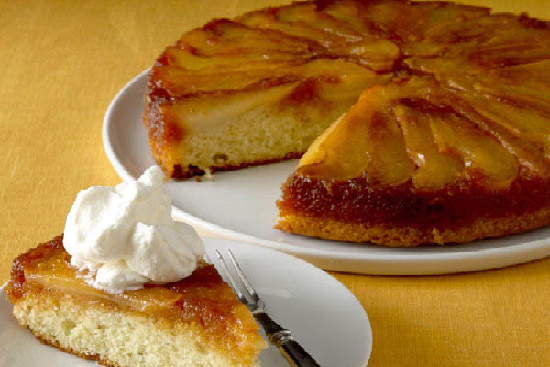 Caramelized pear upside-down cake