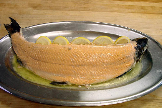 Baked whole salmon