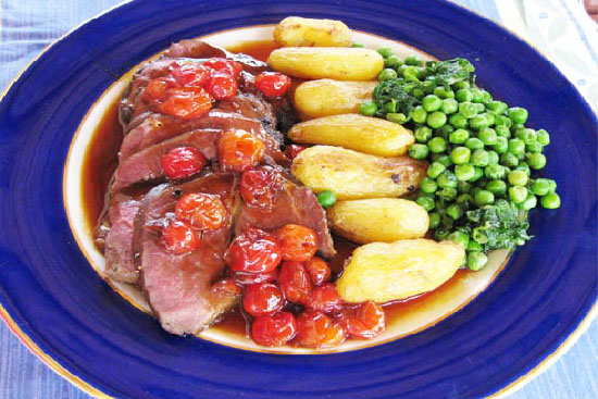 Duck breasts with cherry-port sauce