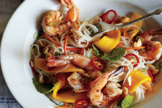 Thai pasta salad with shrimp and vegetables