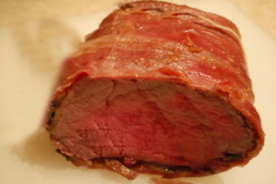 Pancetta-wrapped beef tenderloin