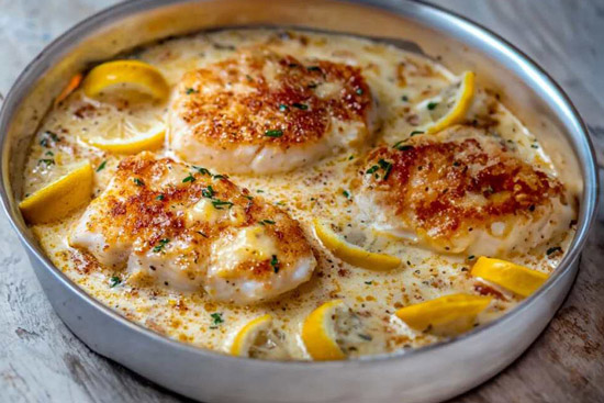 Cod with lemon parmesan cream