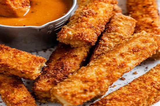 Coconut tofu fingers with spicy plum sauce